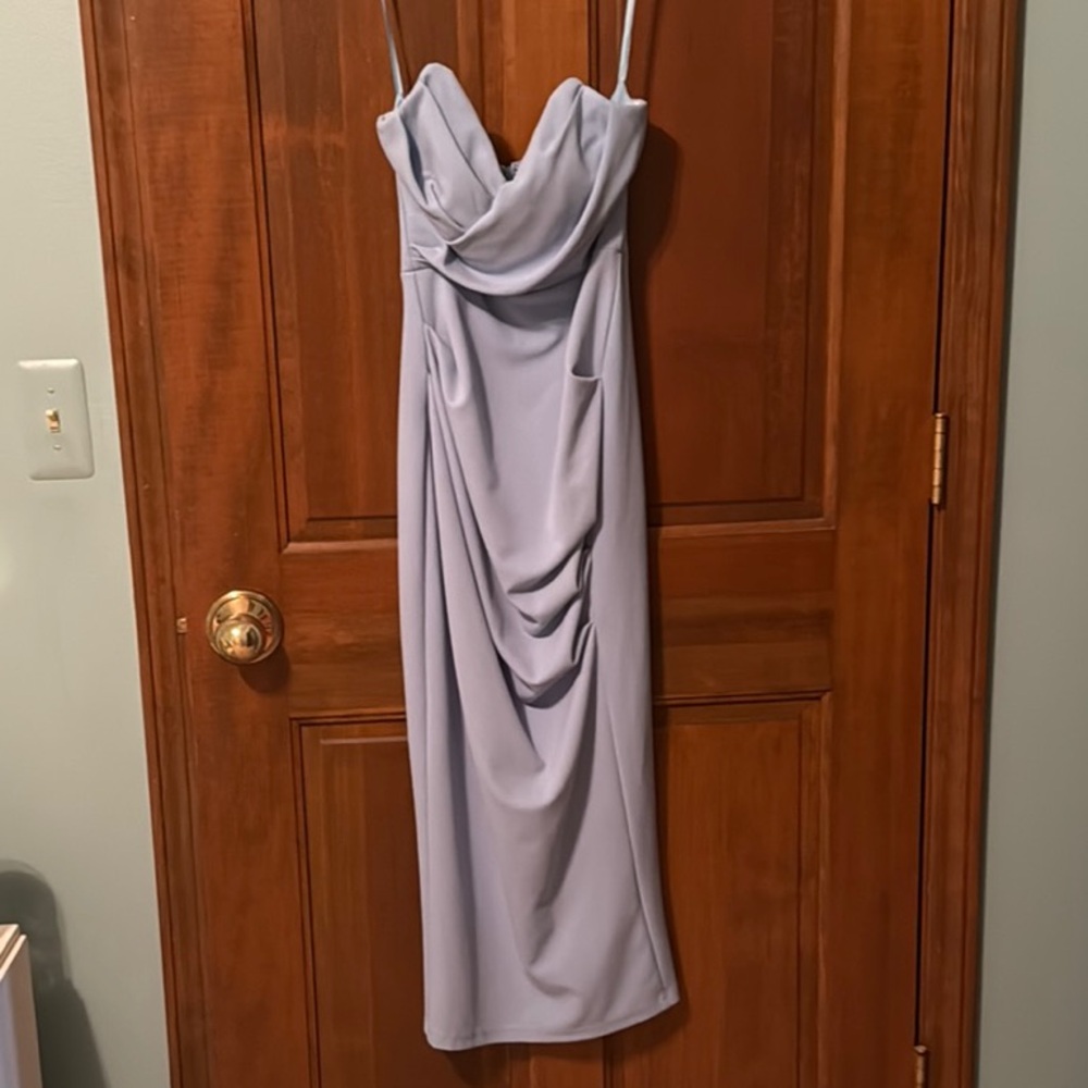 Blue Ruched Sweetheart Slip Dress for Wedding Guest